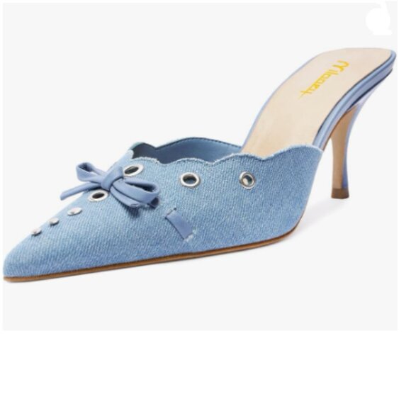 Milooey shoes Blue Sexy Pointed Toe Mules with Bow Slip On Kitten Heels Shoes - Picture 1 of 8